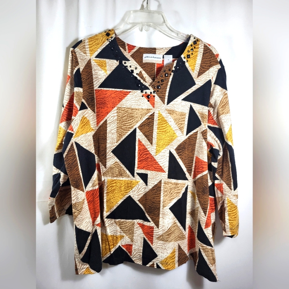 Alfred Dunner brown orange yellow cream design top women's 1X #184